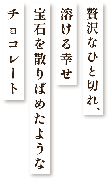 贅沢なひと切れ、溶ける幸せ宝石を散りばめたようなチョコレート