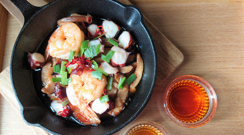 胡麻油と辣油のアヒージョ